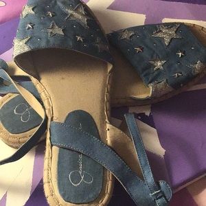 Star denim sandals